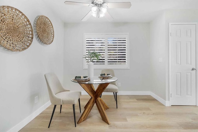 dining room featuring ceiling fan and light wood-type flooring