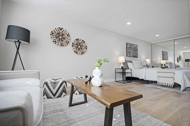 bedroom with light hardwood / wood-style floors