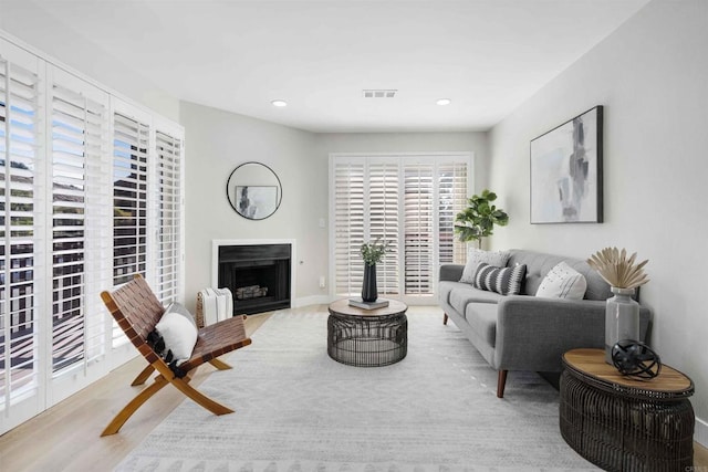 living room featuring light hardwood / wood-style flooring