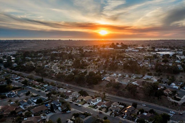 view of aerial view at dusk