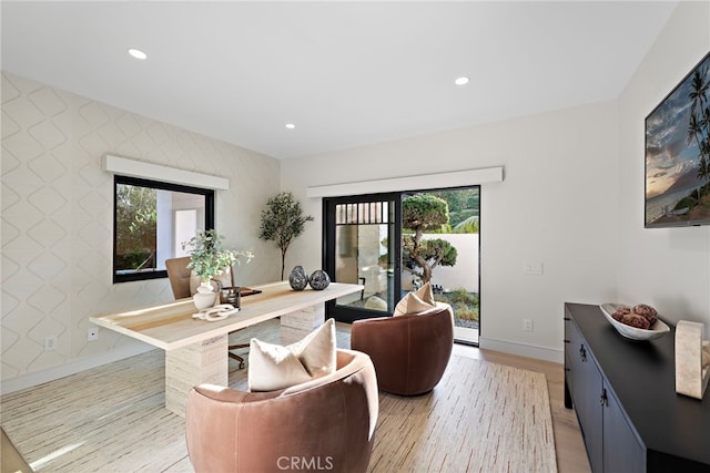 office space featuring light hardwood / wood-style floors