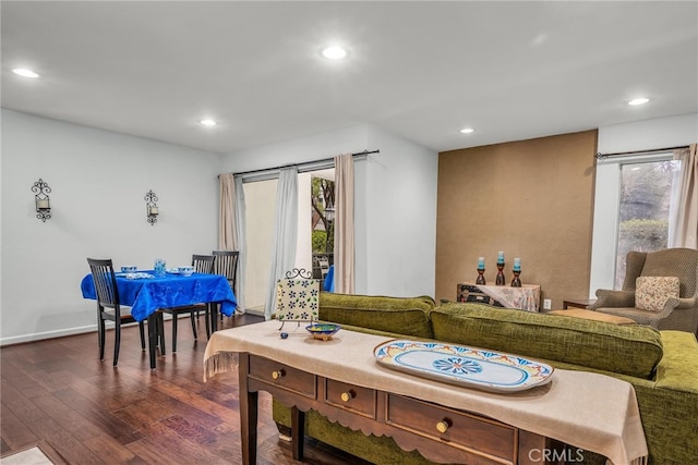 living room with dark wood-type flooring