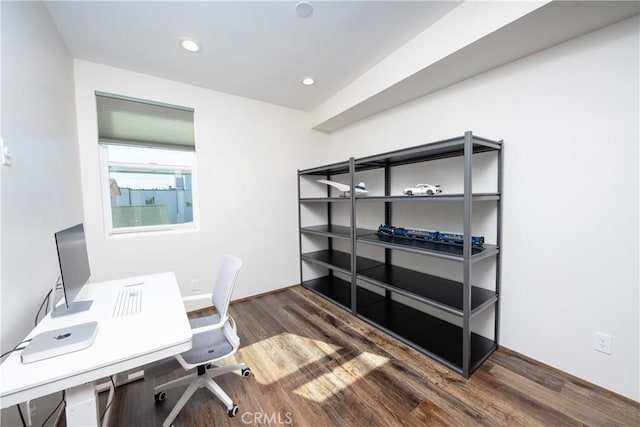 office space featuring dark wood finished floors and recessed lighting