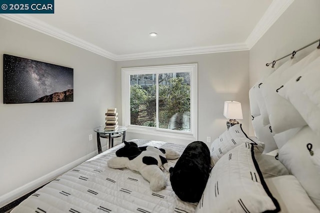 bedroom with crown molding