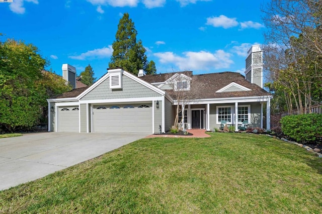 view of front of home featuring a garage and a front lawn