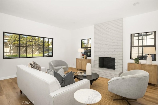 living room featuring a fireplace and light hardwood / wood-style floors