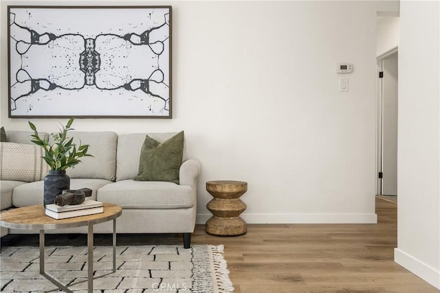 living area with light hardwood / wood-style flooring