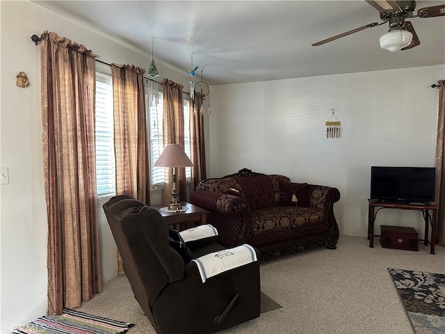 living room with ceiling fan