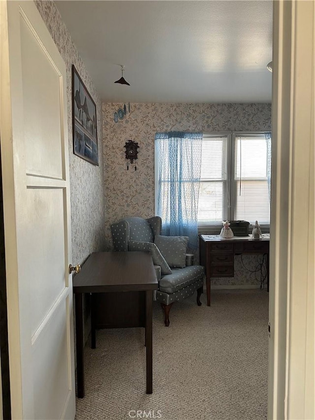 sitting room with carpet flooring