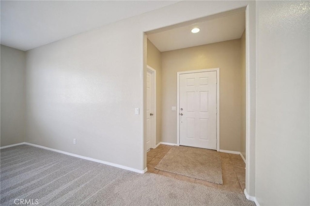 interior space featuring light colored carpet