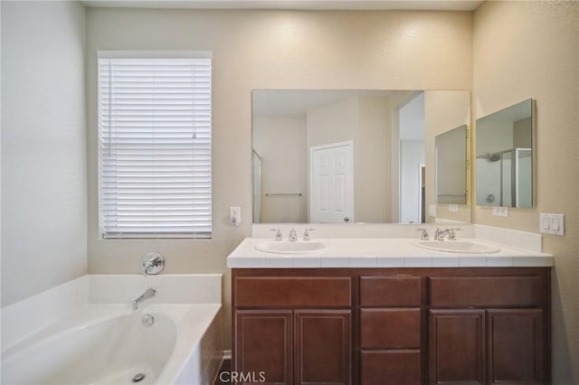 bathroom with vanity and a bathing tub