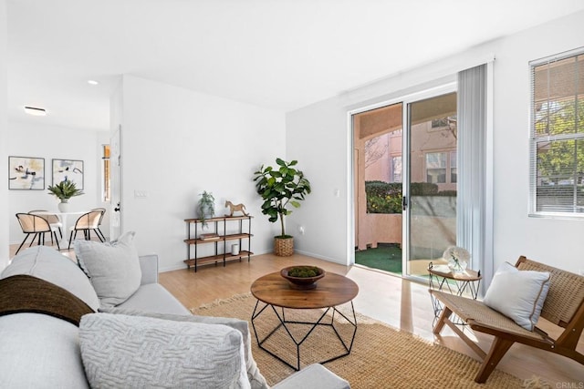 living room featuring light wood-type flooring