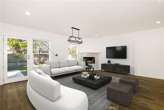 living room featuring dark hardwood / wood-style floors