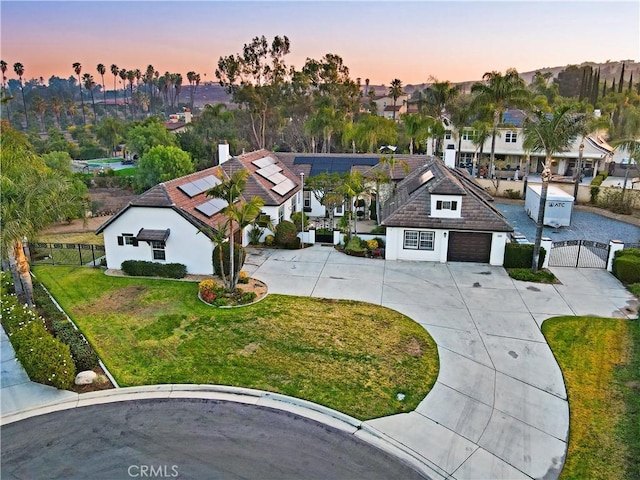 view of aerial view at dusk