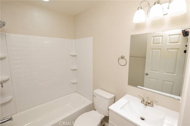 full bathroom with vanity, bathtub / shower combination, and toilet