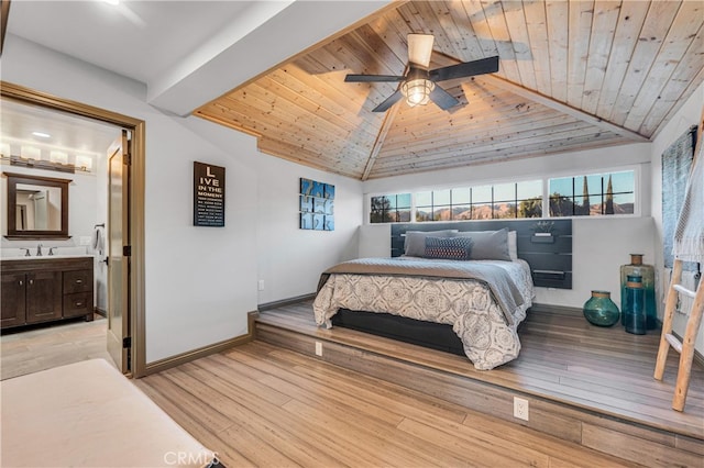 bedroom with multiple windows, vaulted ceiling, and wooden ceiling