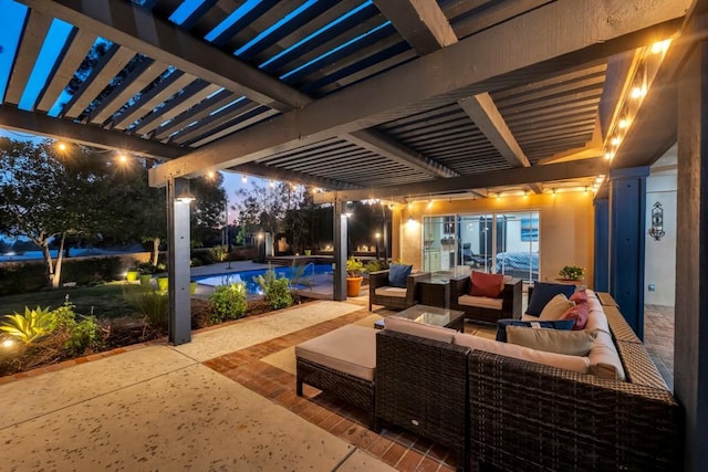 view of patio / terrace featuring a pergola and an outdoor hangout area