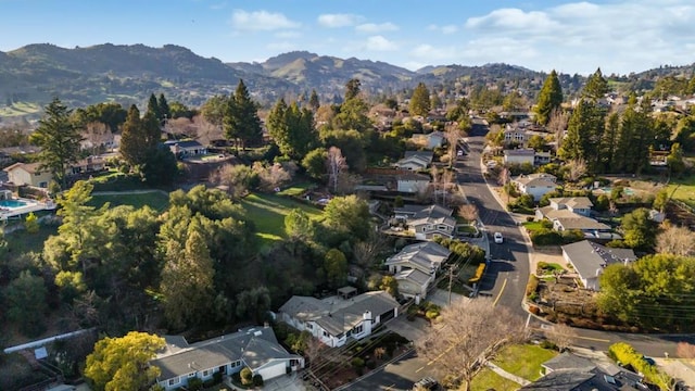 bird's eye view with a mountain view