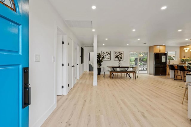 foyer entrance with light hardwood / wood-style flooring