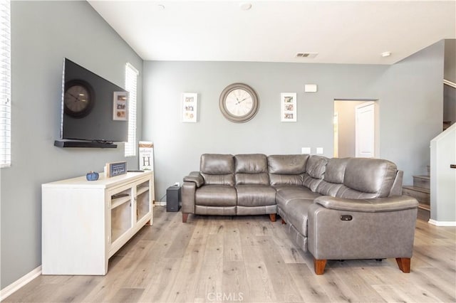 living room with light wood-type flooring