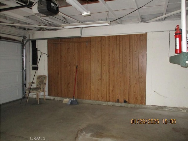 garage with a garage door opener