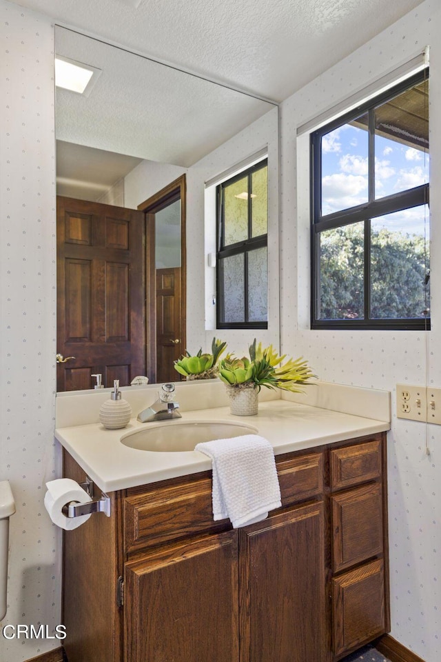 bathroom featuring vanity and a textured ceiling