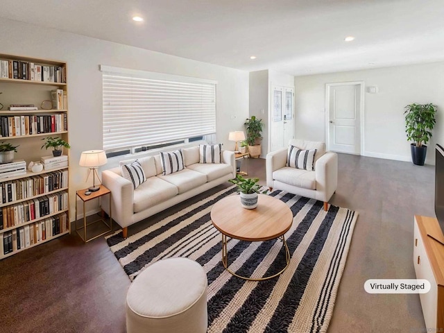 living room with dark wood-type flooring