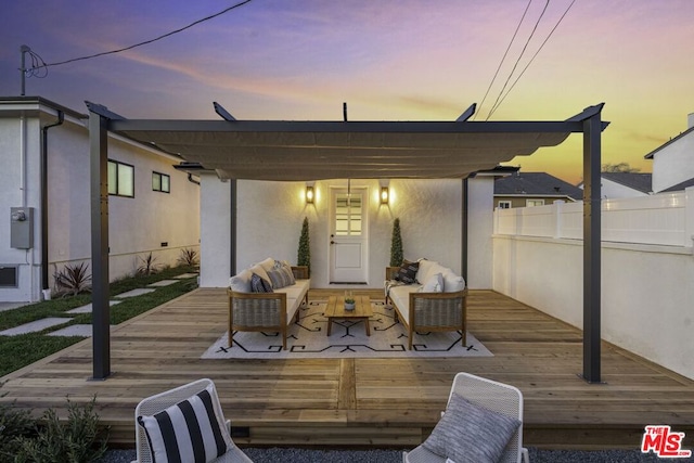 exterior space with an outdoor living space and a pergola