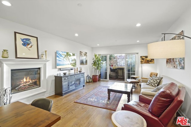 living room with light hardwood / wood-style floors