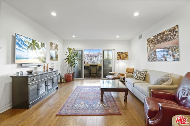 living room with light wood-type flooring