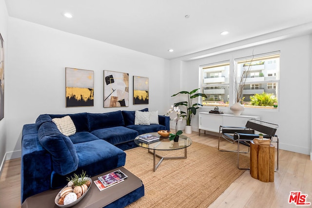 living room featuring light wood-type flooring