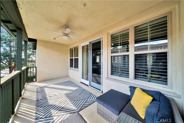 balcony with ceiling fan