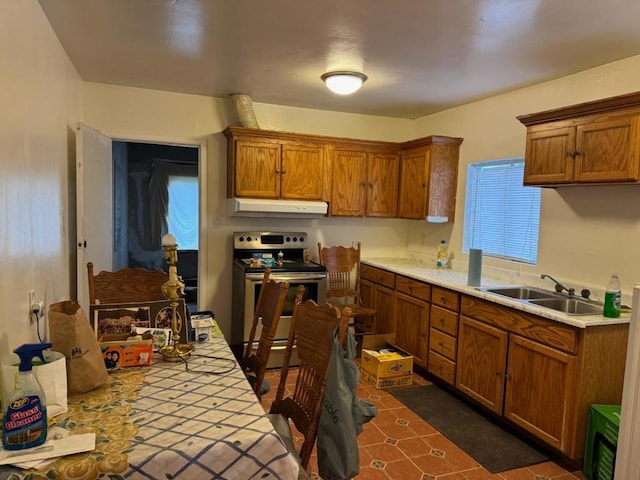 kitchen with sink and stainless steel electric range oven