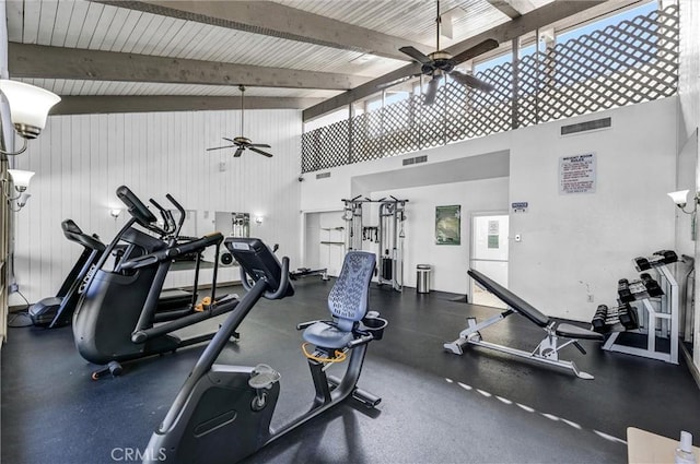 exercise room featuring ceiling fan