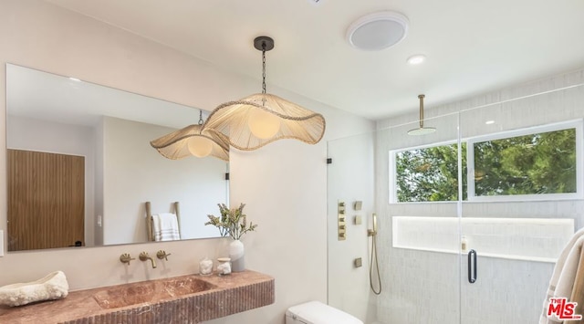 bathroom featuring sink and an enclosed shower