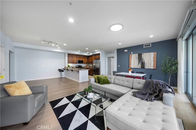 living room with light wood-type flooring