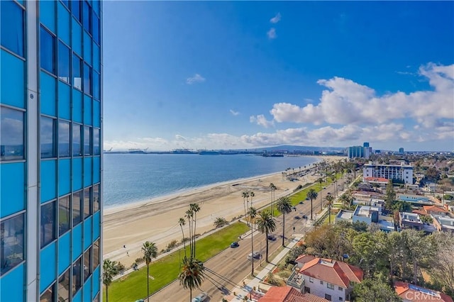 view of water feature with a view of the beach