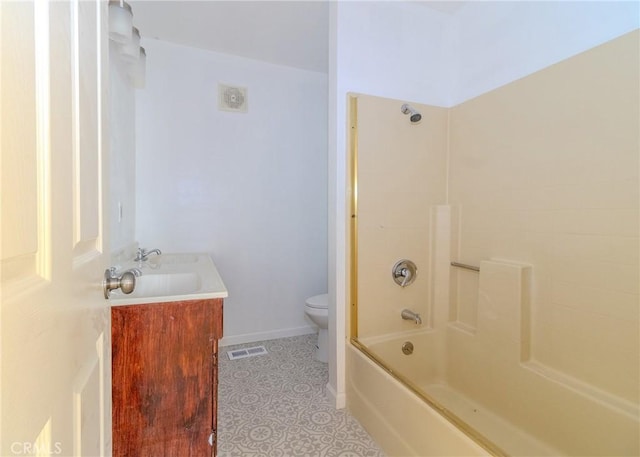 full bathroom featuring vanity, tile patterned flooring, tub / shower combination, and toilet