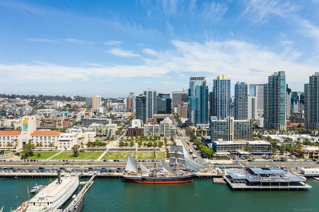 view of city with a water view