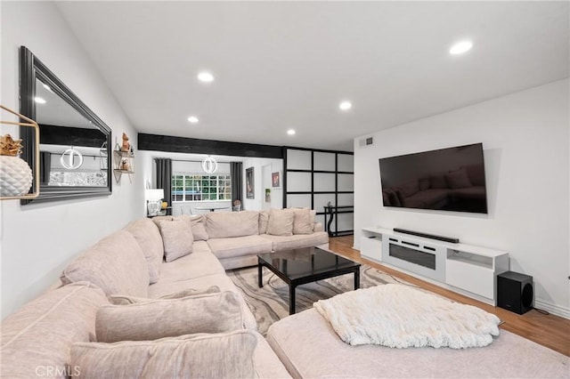 living room with hardwood / wood-style flooring