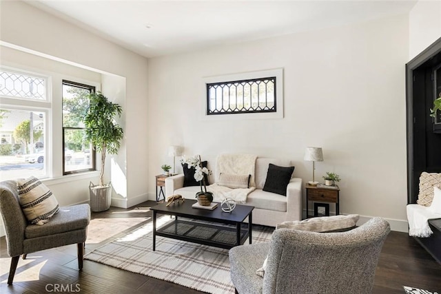 living room featuring dark hardwood / wood-style floors