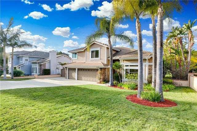 view of front of property featuring a garage and a front yard