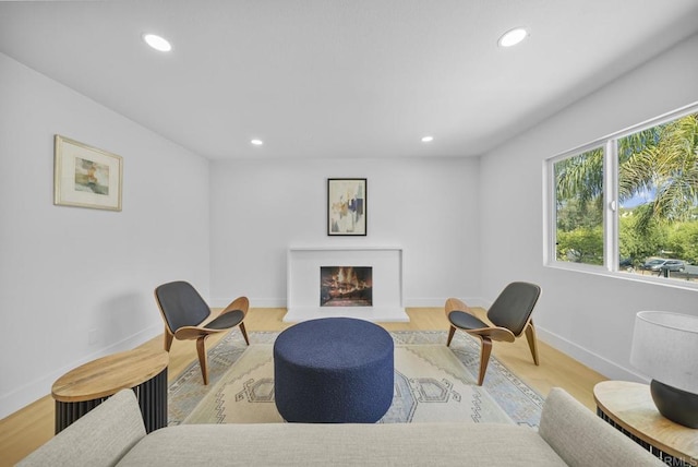 sitting room with light hardwood / wood-style flooring