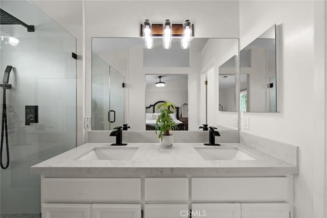 bathroom with vanity and walk in shower