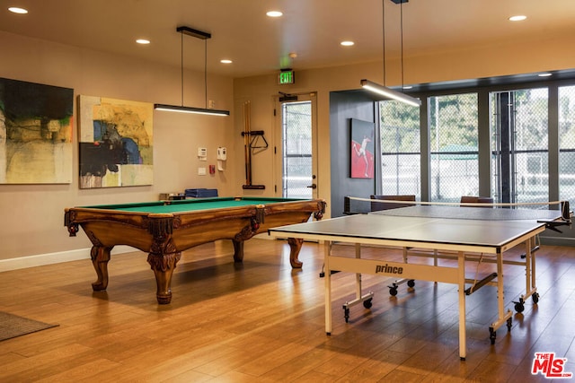 game room featuring wood-type flooring and pool table