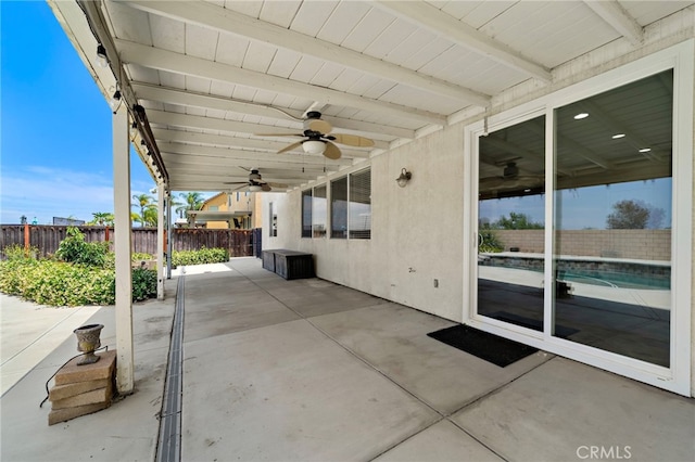 8015 Ralston Pl, Riverside, CA 92508 - fenced backyard featuring a ceiling fan and a patio area