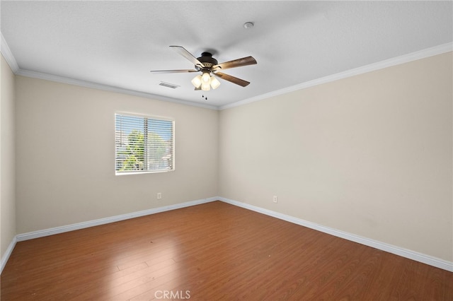 8015 Ralston Pl, Riverside, CA 92508 - empty room featuring a ceiling fan, wood finished floors, baseboards, and crown molding