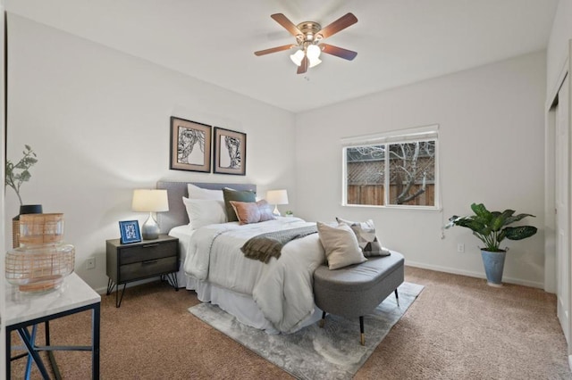 bedroom featuring carpet flooring and ceiling fan