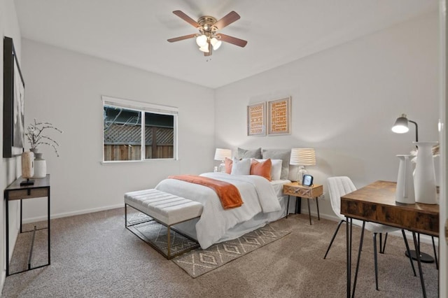 bedroom featuring carpet floors and ceiling fan