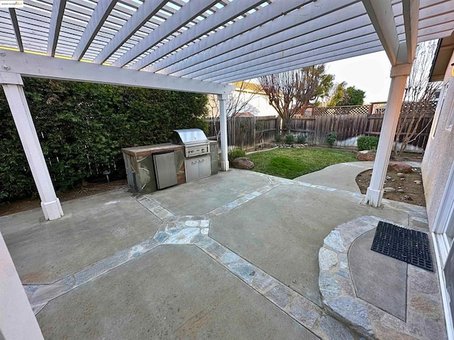 view of patio / terrace with an outdoor kitchen, grilling area, and a pergola